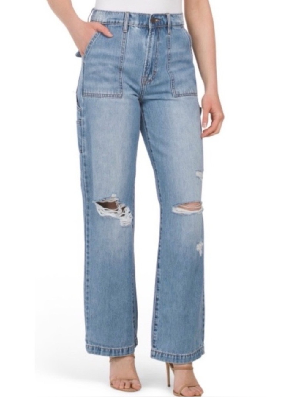 Hidden Jeans Logan Carpenter Dad Jean- Blue Distressed Wide-Leg Denim